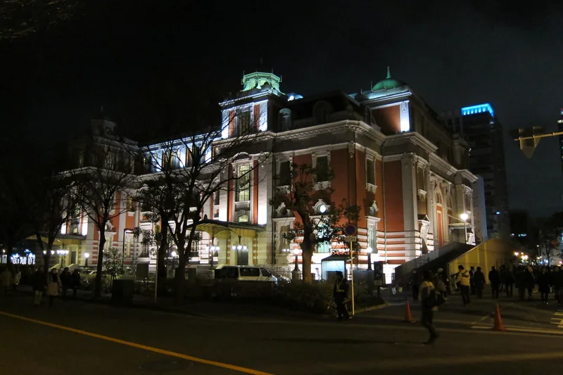 Osaka Central Public Hall illuminated during a past OSAKA Hikari-Renaissance.