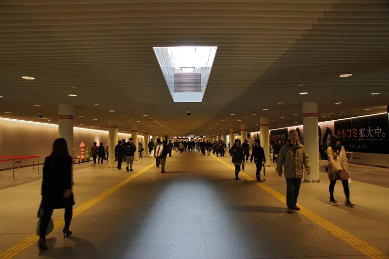 Wide interior view of the Sapporo Ekimae-dori Underground Walkway.