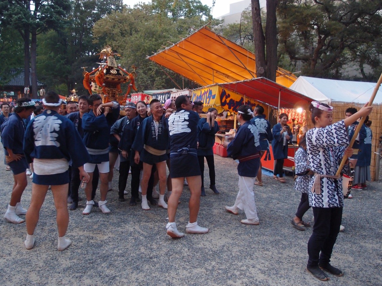 A mikoshi team at a historical Nezu Shrine annual festival.