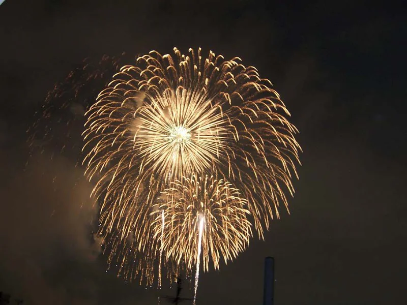 Fireworks over the Yodogawa River during the Naniwa Yodogawa Fireworks Festival.