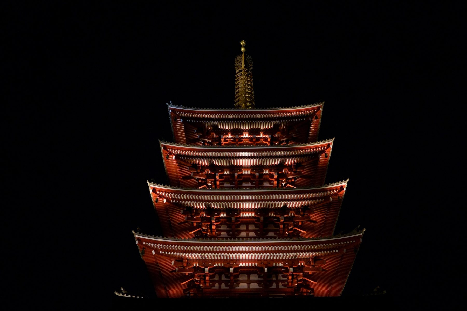 Senso-ji pagoda at night, shown as nearby Asakusa context rather than a Samba performance scene.
